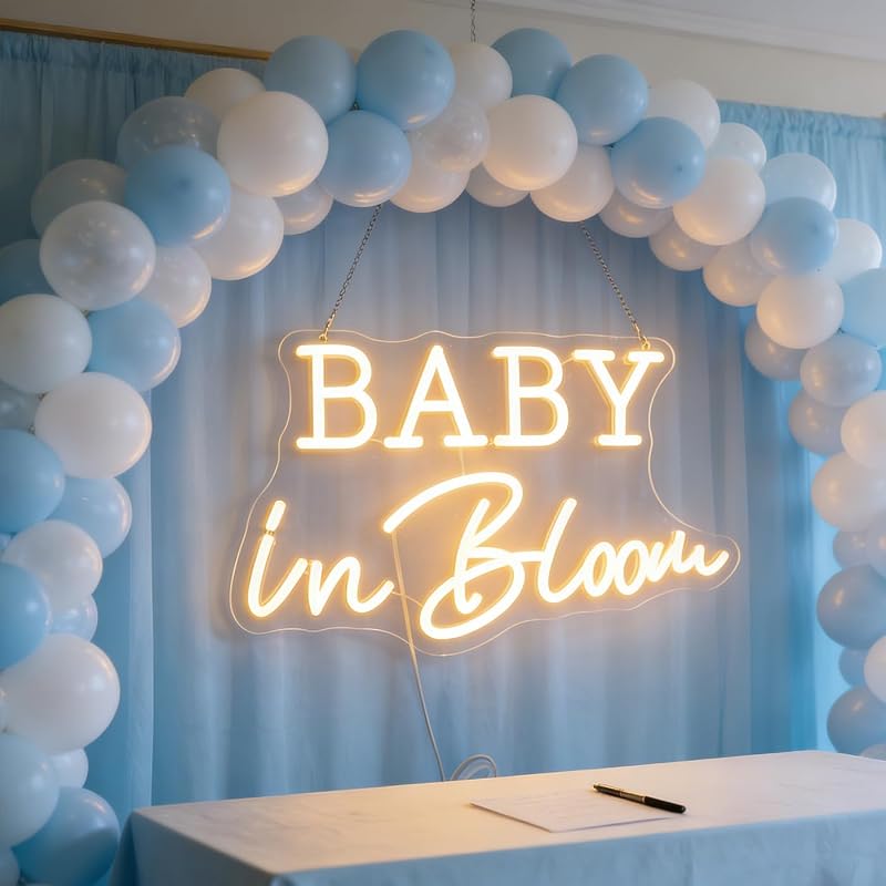Letrero neón LED baby shower niños niñas blanco cálido