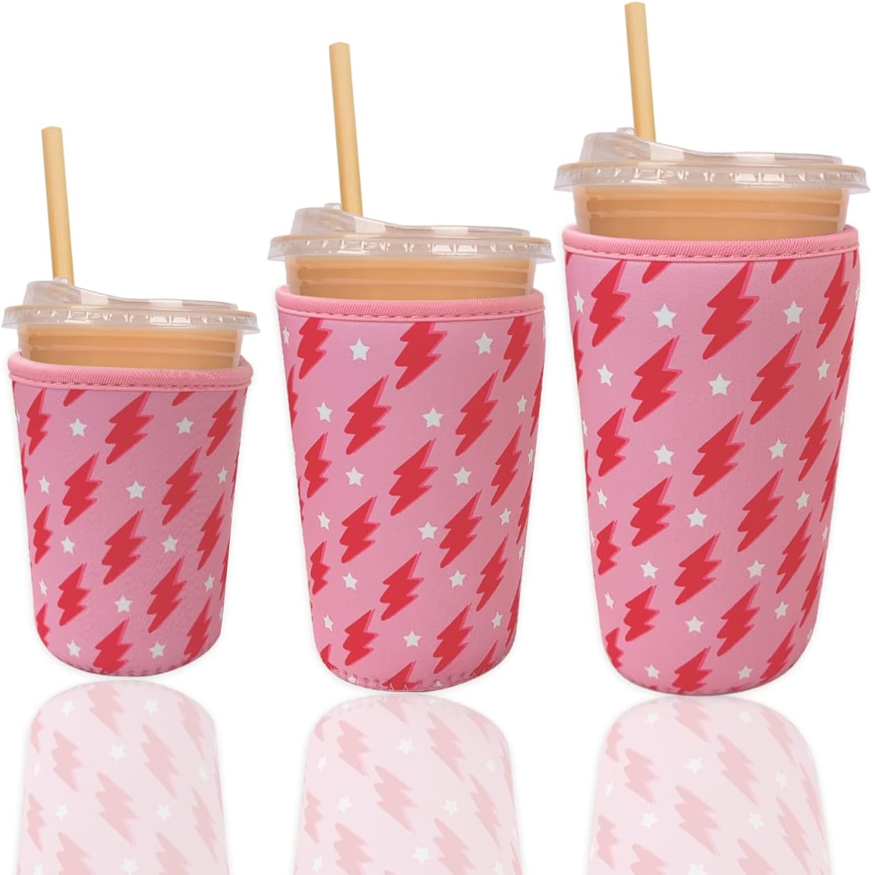 Funda neopreno reutilizable para café helado flash rosa