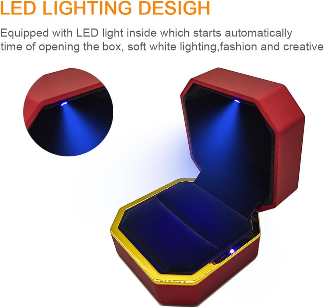 Caja anillo LED para regalo boda rojo