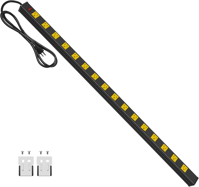 Regleta metálica 16 tomas 6 ft 15A 125V 1875W Amarillo