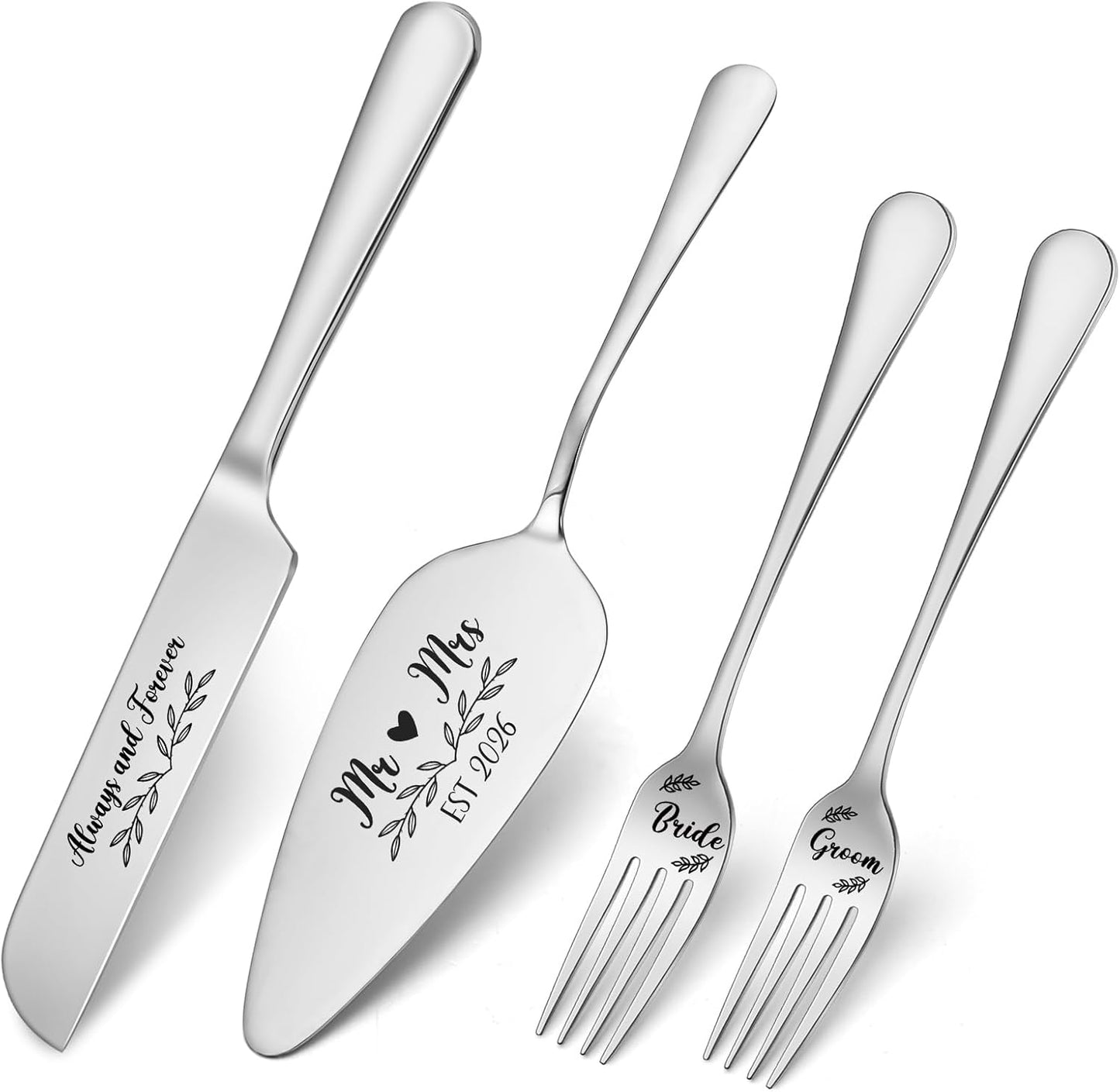 Set 4 cuchillos acero inox para pastel boda plateado
