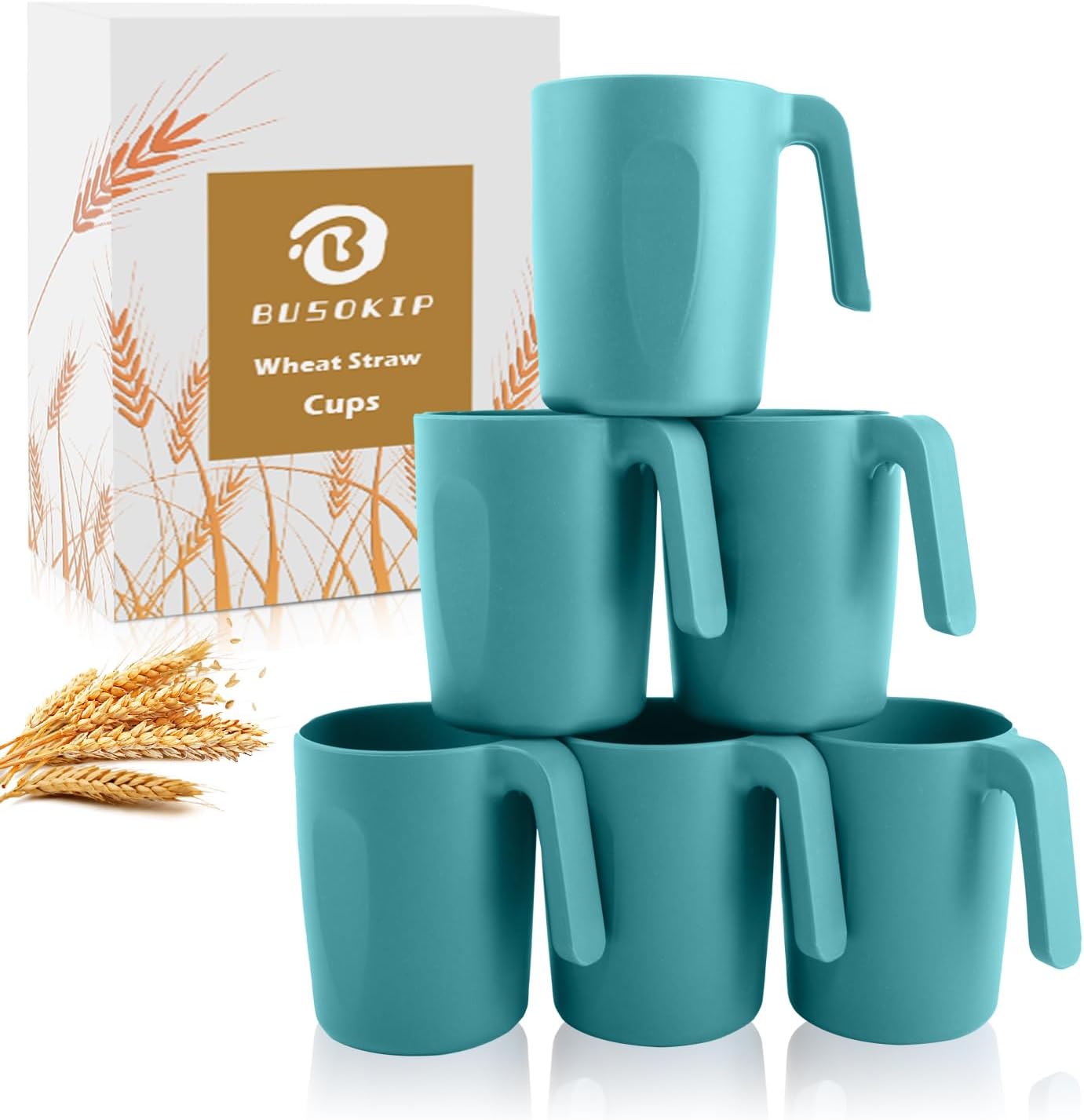 Set 6 Tazas Café Paja Trigo 16oz Resistentes Microondas
