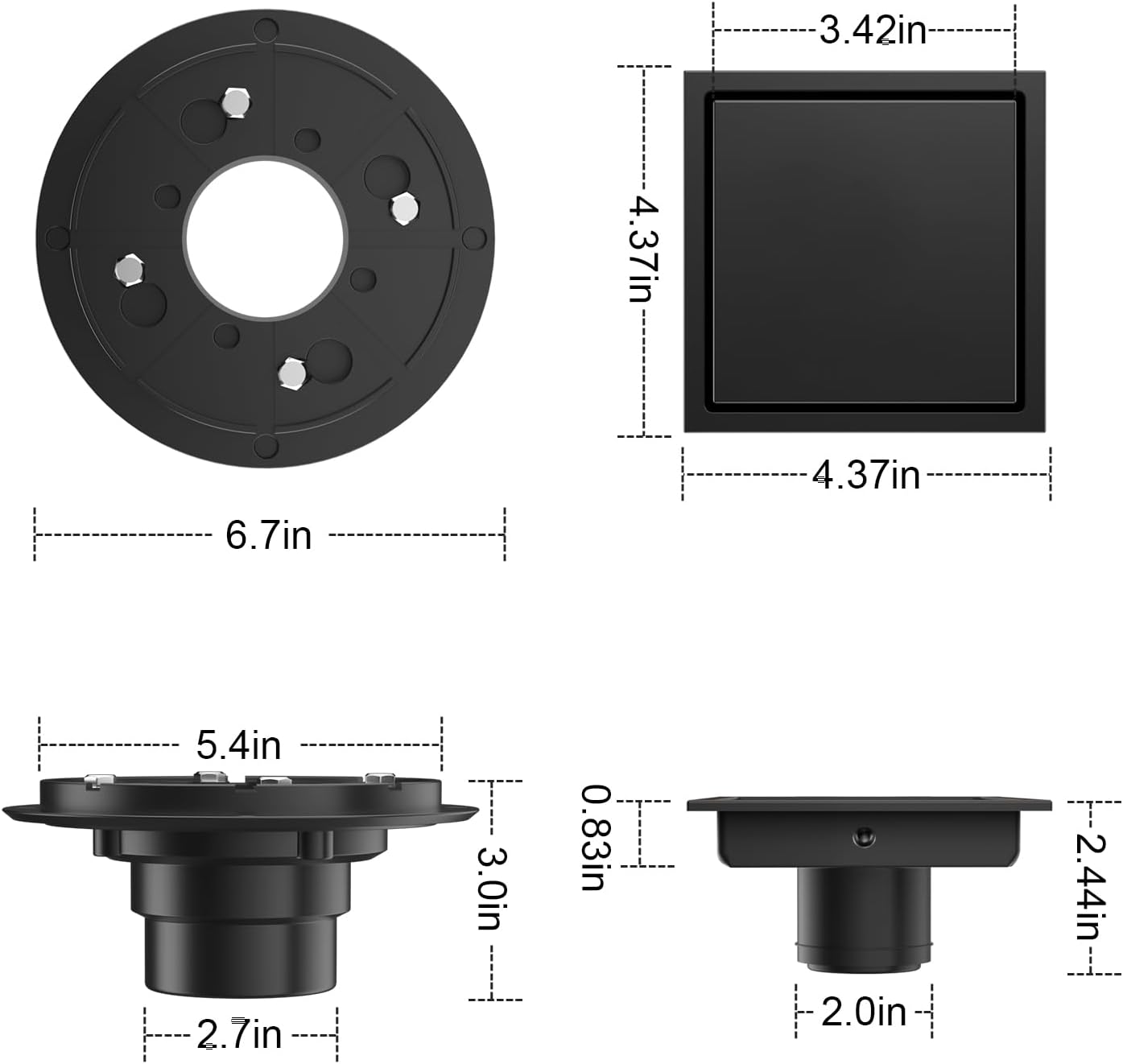Drenaje ducha 4pulg acero inox cepillado negro mate