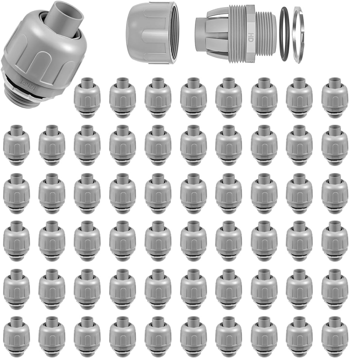 64 Conectores PVC 1/2pulg Recto 180grados UL Gris