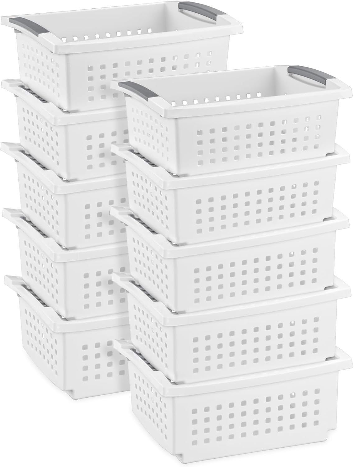 Cesta apilable plástico 4 pzas color blanco asas grises