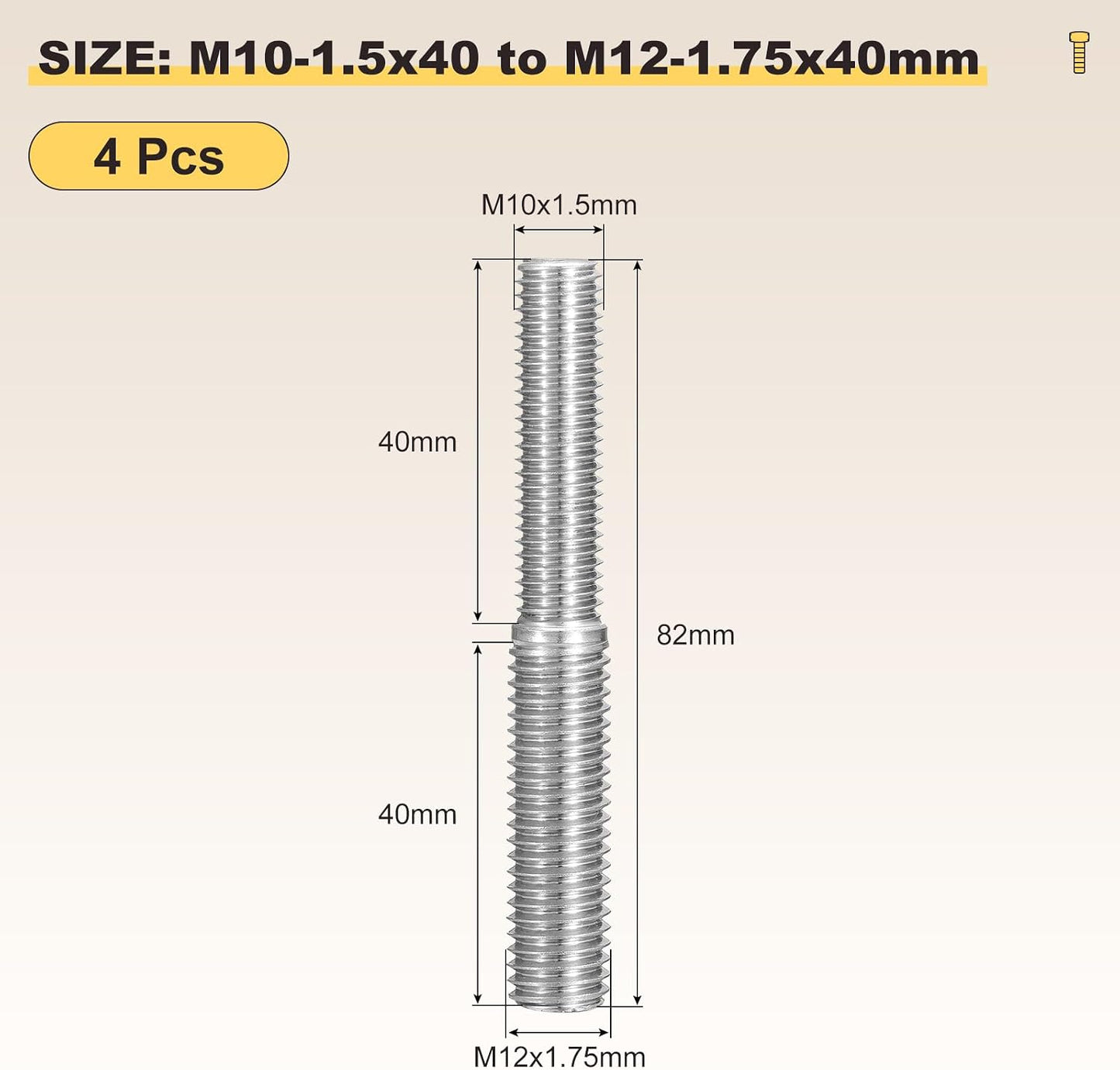 Tornillo doble extremo M12x1.5 M10x1.5 acero inox 4uds