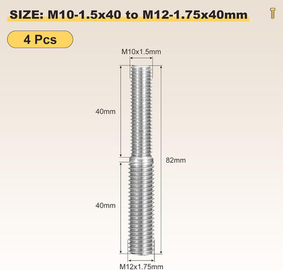 Tornillo doble extremo M12x1.5 M10x1.5 acero inox 4uds