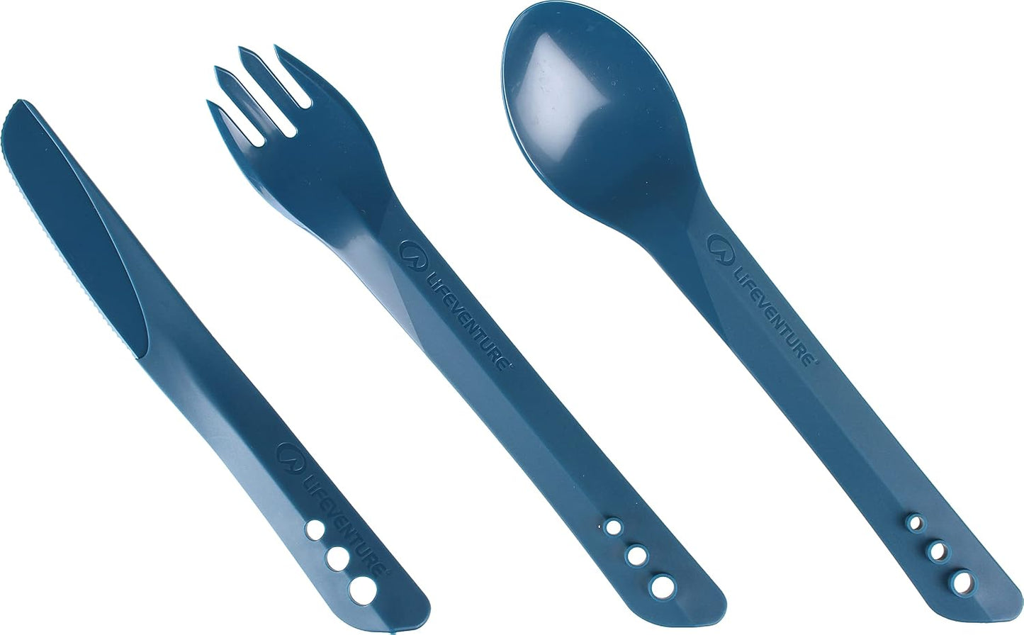 Set cubiertos plástico entrelazados camping azul marino