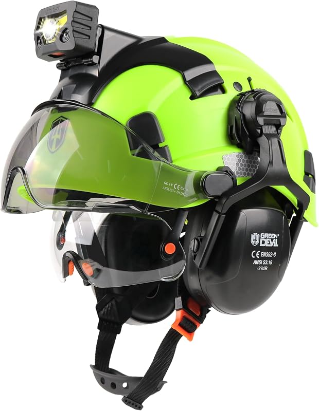 Casco seguridad luz recargable visera ventilada ANSI Z89.1