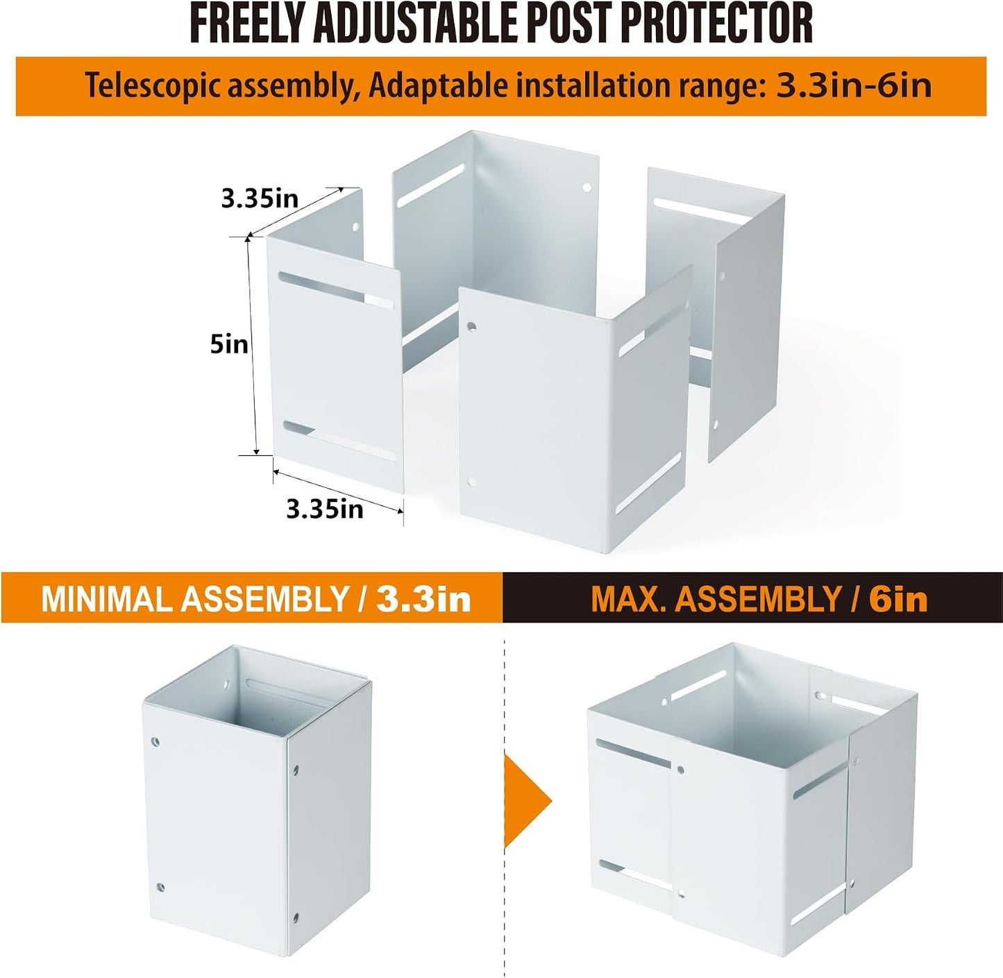 Protector poste acero inox 3.3-6" vallas buzones blanco