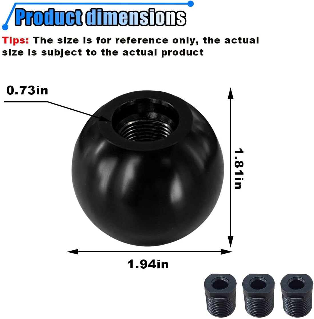 Pomo palanca cambios bola aluminio adaptadores M8 M10 M12 negro