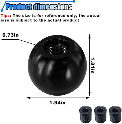 Pomo palanca cambios bola aluminio adaptadores M8 M10 M12 negro