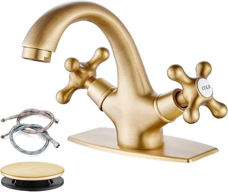 Grifo lavabo un solo agujero pomos cruzados placa latón