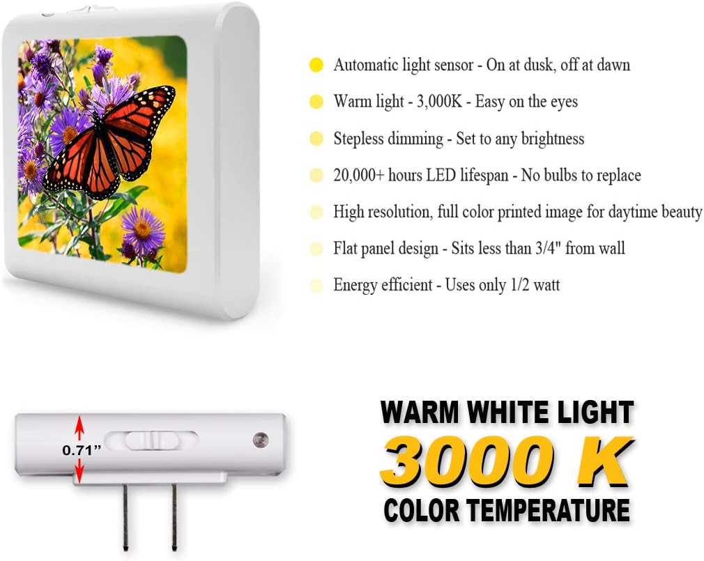 Luz nocturna LED regulable sensor atardecer brillo ajustable
