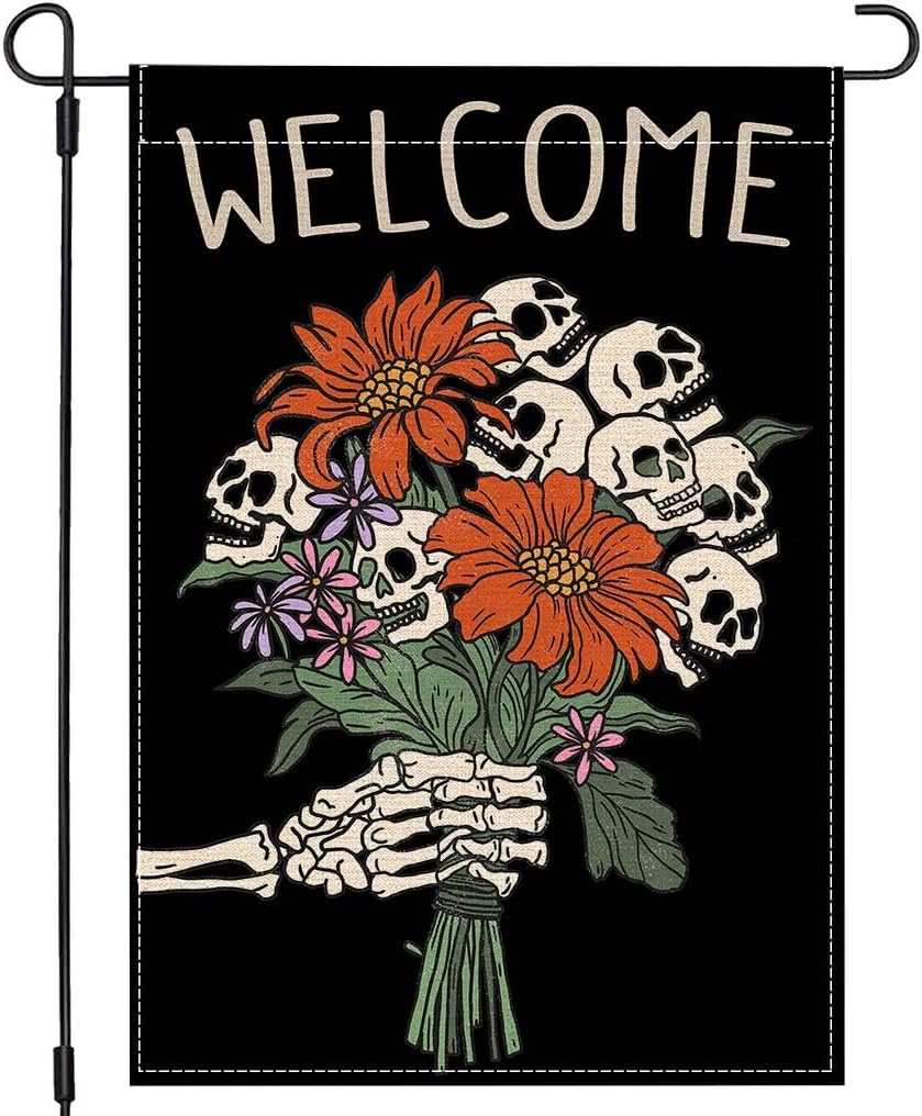 Bandera jardín Halloween 12x18pulg doble cara calavera gótica