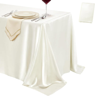 Mantel satén marfil 58x102pulg rectangular para bodas y eventos