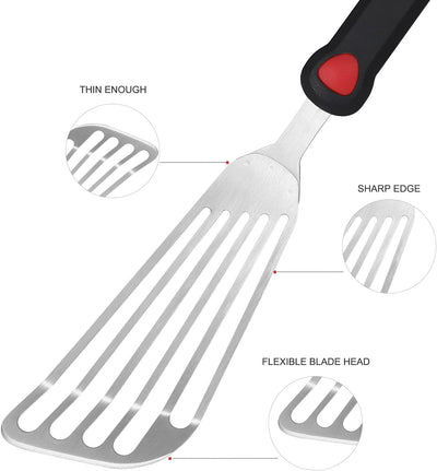 Espátula pescado acero inox 13.15pulg mango silicona flexible