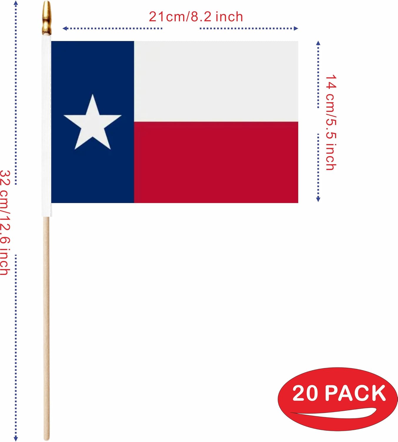 Bandera Texas 5x8" set 20 palos madera ligera poliéster