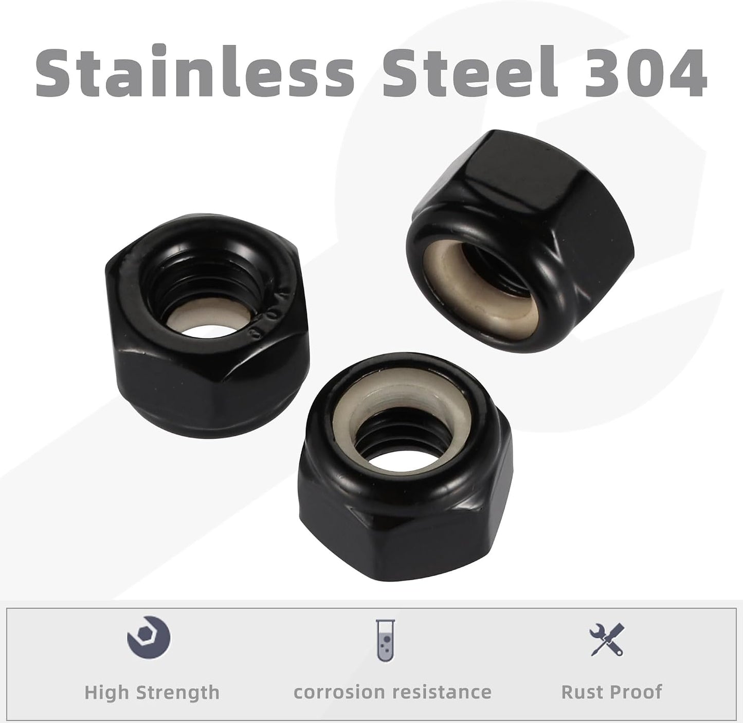 Tuercas bloqueo hex 18-8 acero inox negro 20uds
