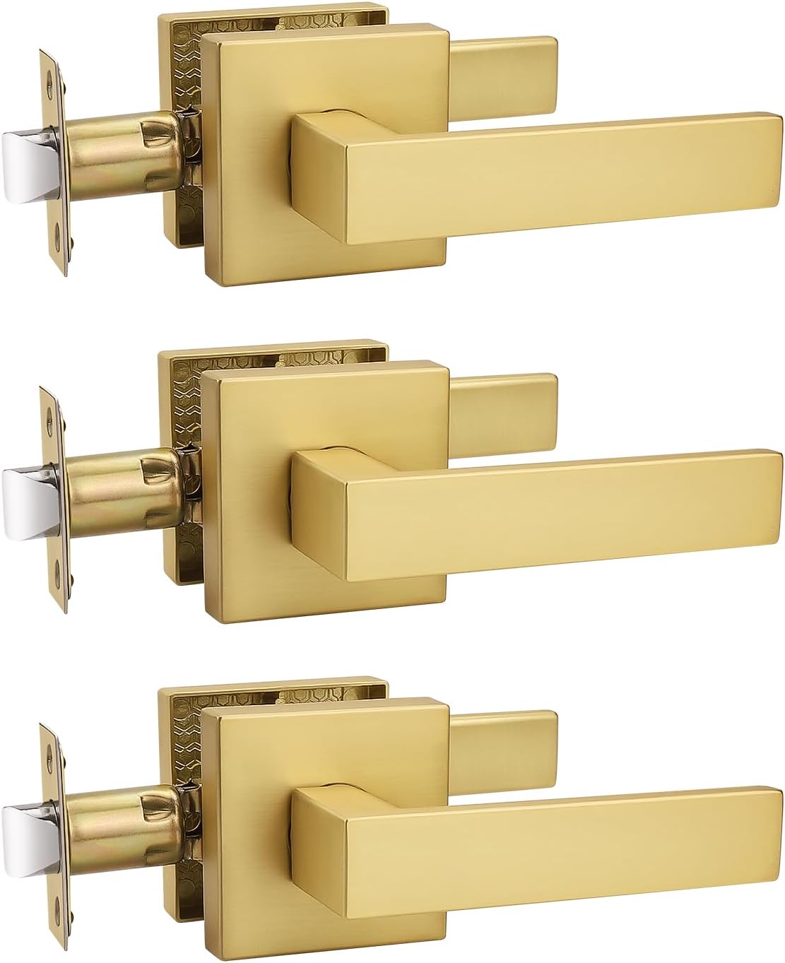 3 Manijas Cuadradas Doradas Puerta Interior Reversibles
