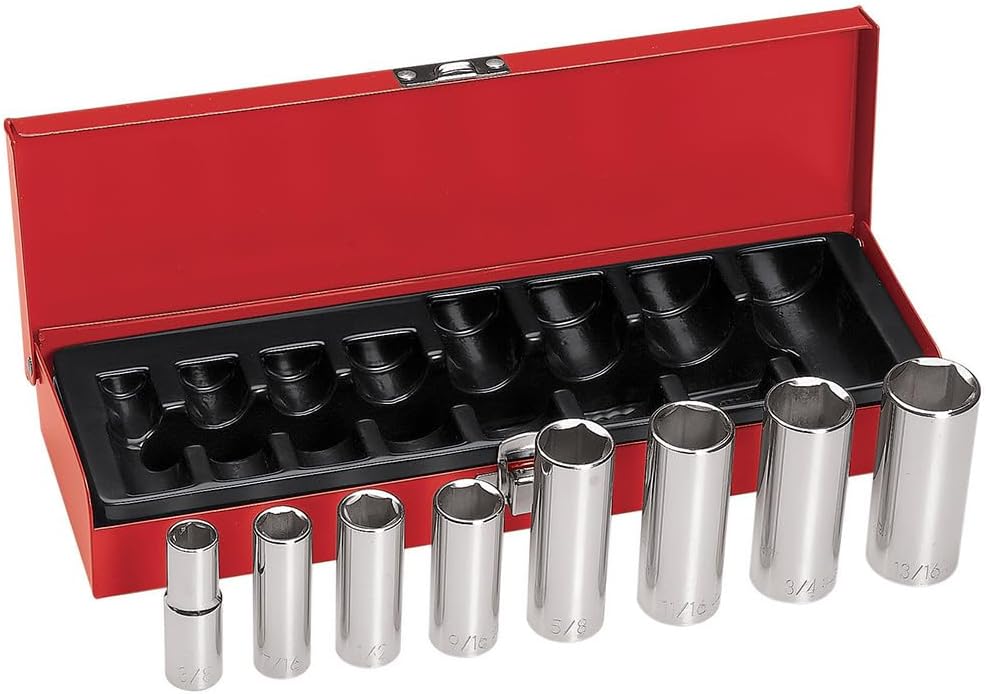 Set 8 Pzas Llaves Vaso 3/8pulg Caja Metal Bisagras