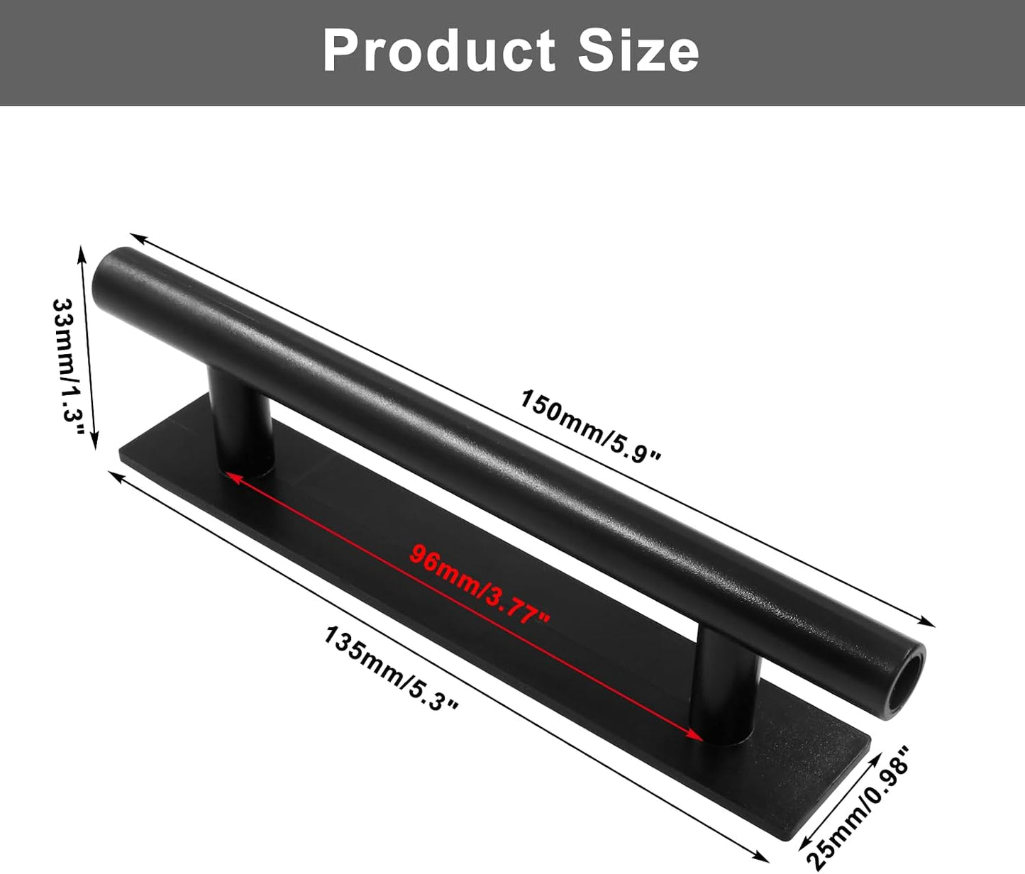 10 Manijas Plástico ABS Autoadhesivas 5.3pulg Negro