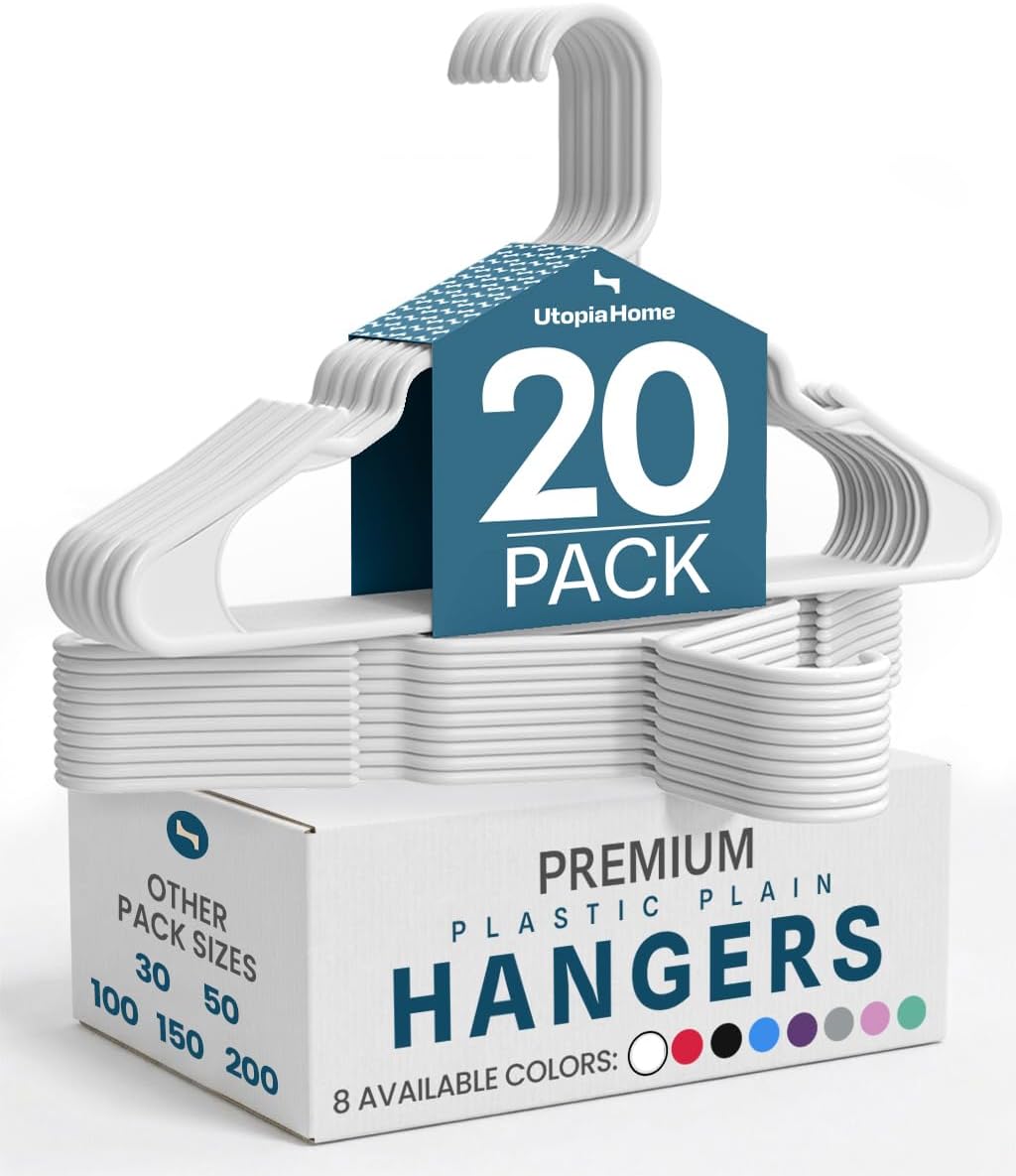 Perchas plástico 20 pzas ranuras hombros resistente blanco