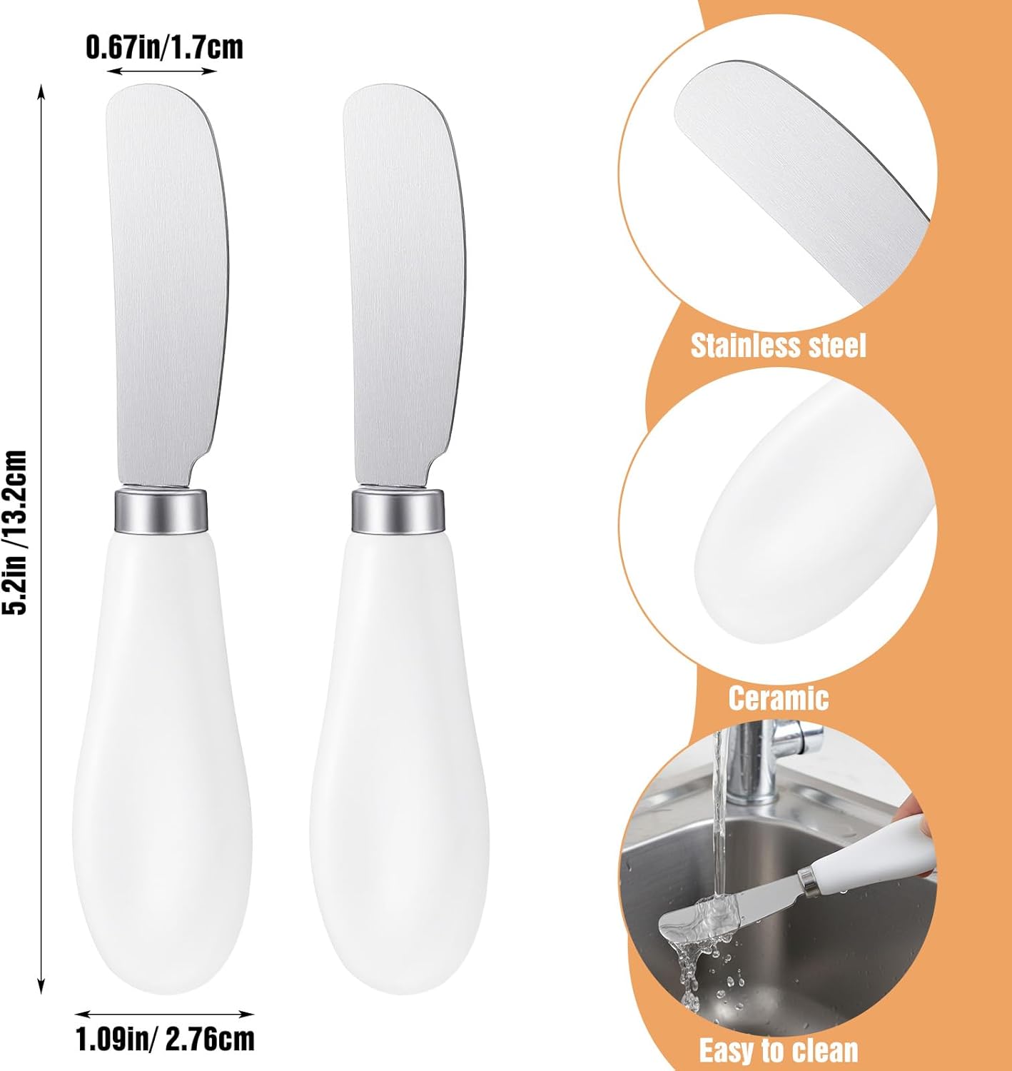 2 Cuchillos Mantequilla Acero Inox Asa Porcelana Espardor Queso