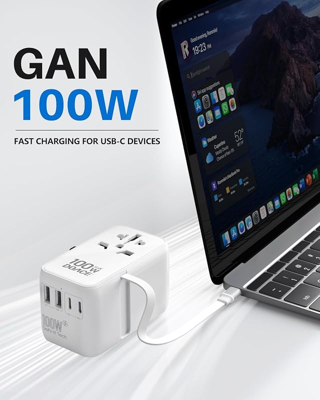 Adaptador viaje universal GaN 100W 6 en 1 con USB-C