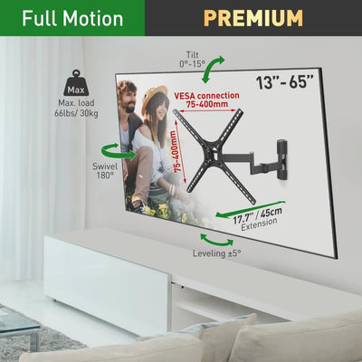 Soporte TV pared 13-65pulg 4 movimientos hasta 66lb
