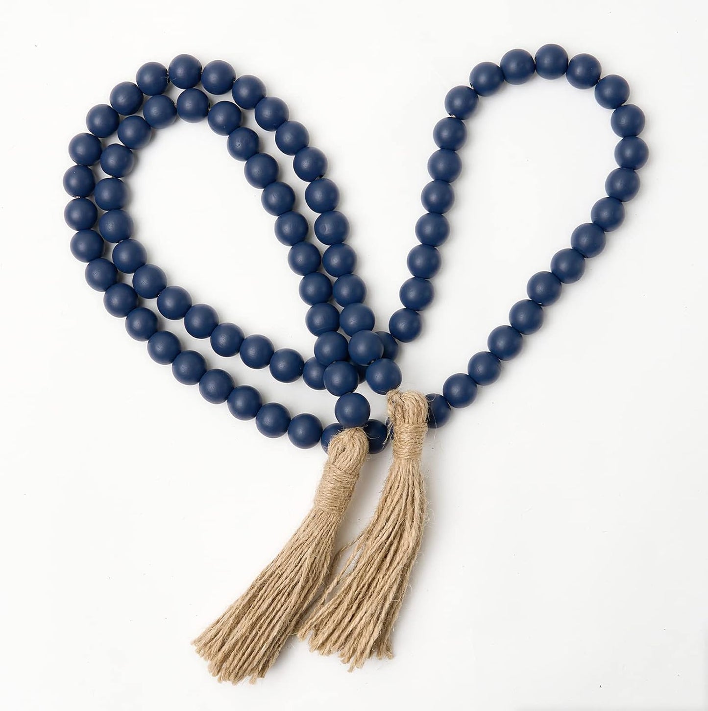 Guirnalda cuentas madera 59pulg borlas decoración hogar azul marino