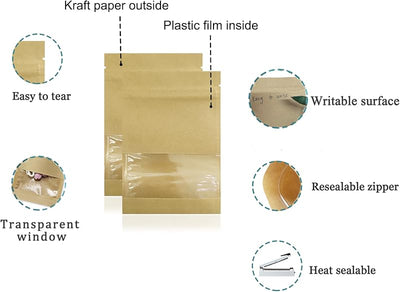 1000 Pzas Papel Kraft Marrón con Ventana 5.1x7.08"