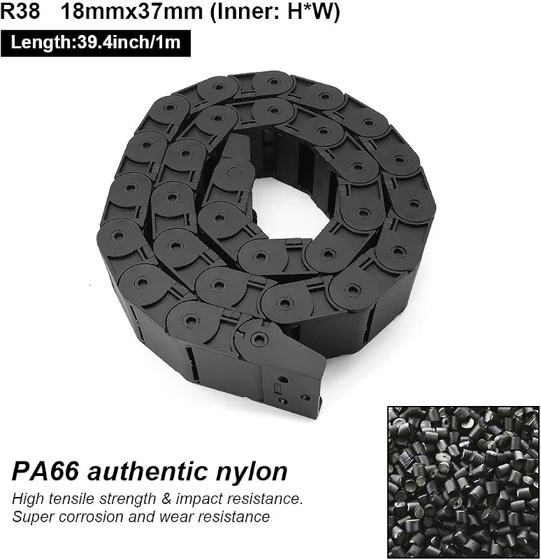 2 Cadena arrastre plástico negro 18x37mm 1m para CNC