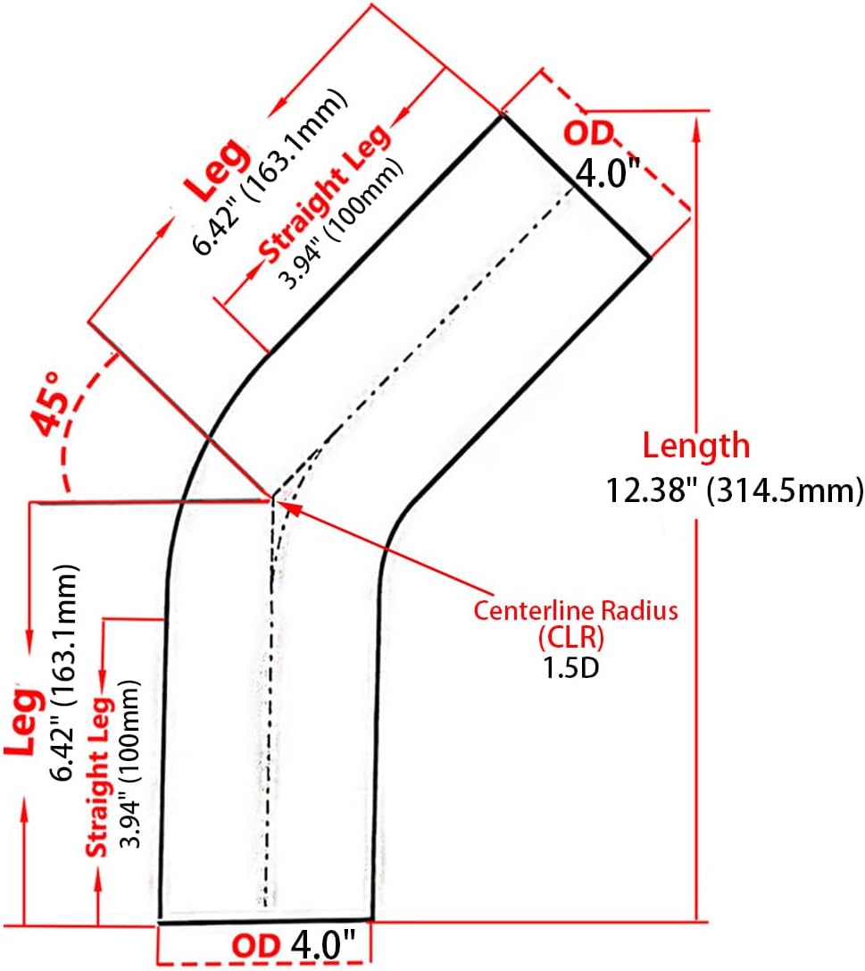 Tubo codo aluminio 102mm 45 grados interenfriador