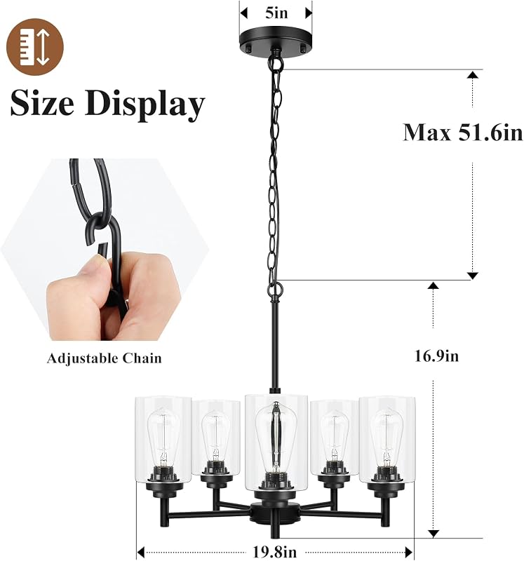 Lámpara araña 5 luces 19.8pulg comedor sala industrial