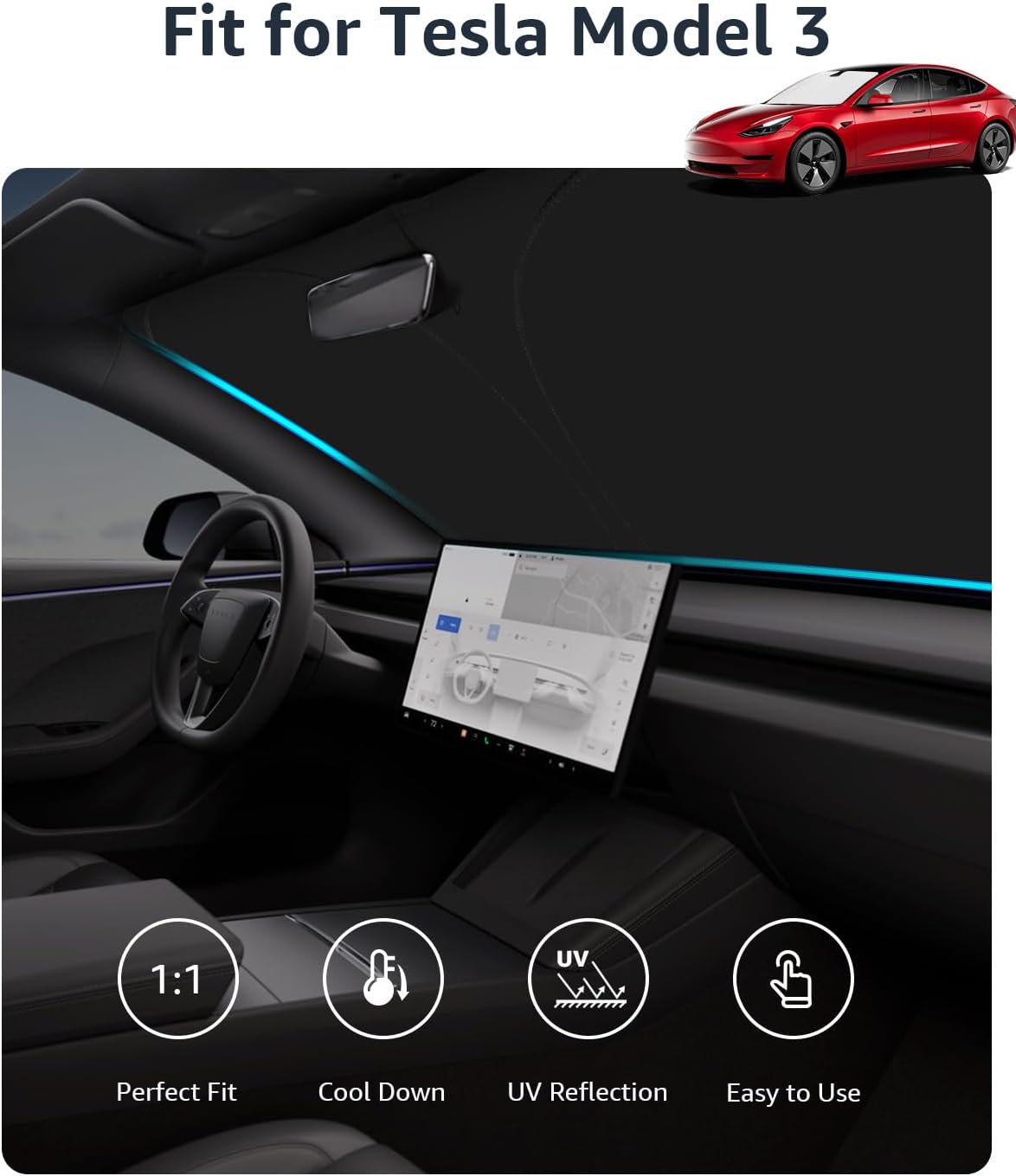 Parasol plegable Tesla Model 3 2017-25 con bolsa