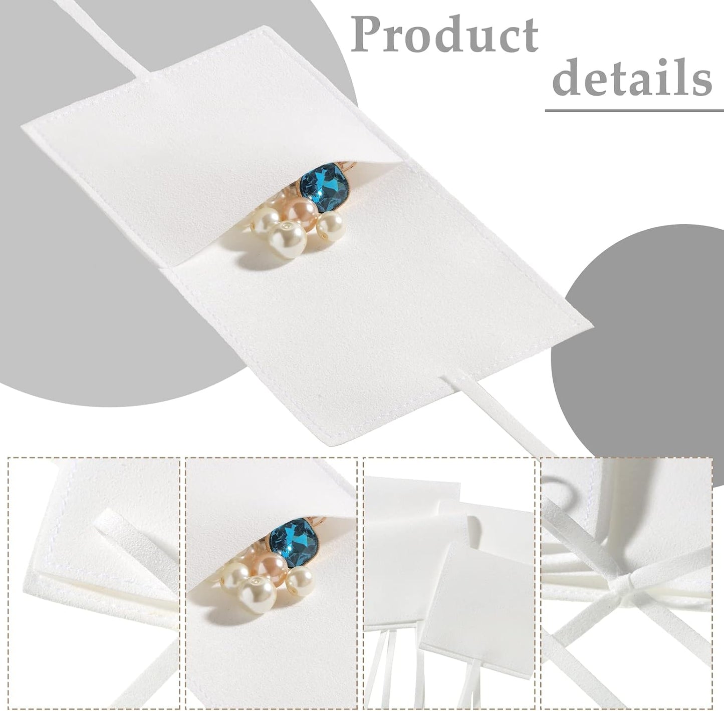 40 Bolsas Microfibra Joyería 8x8cm con Moño Blanco