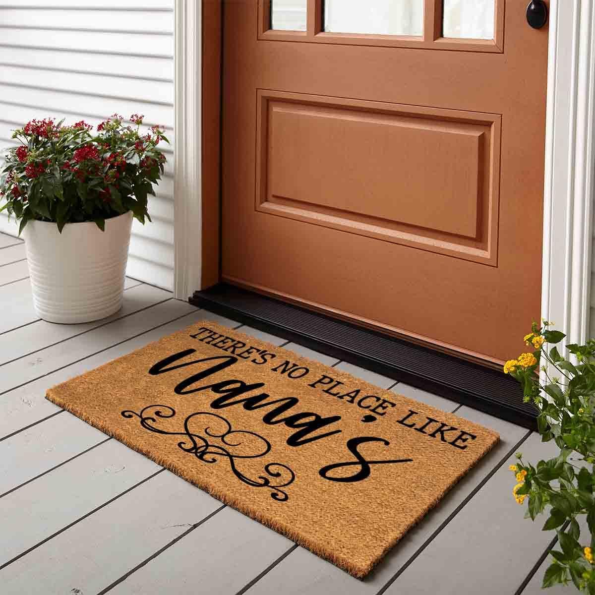 Tapete fibra coco texto inglés puerta entrada bienvenida