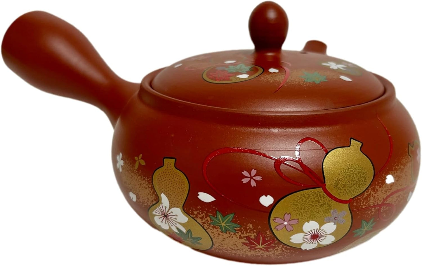 Tetera Kyusu Tokoname Roja 12oz Patrón Calabaza y Cerezo