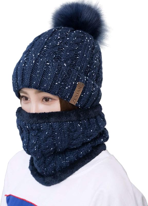 Conjunto gorro y bufanda esquí punto pompón mujer niña