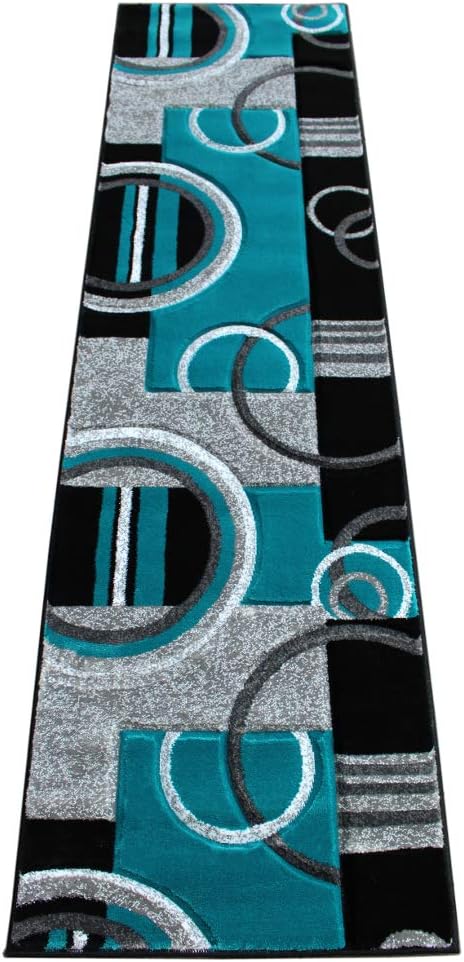 Alfombra tallada a mano moderna turquesa gris 2x7"