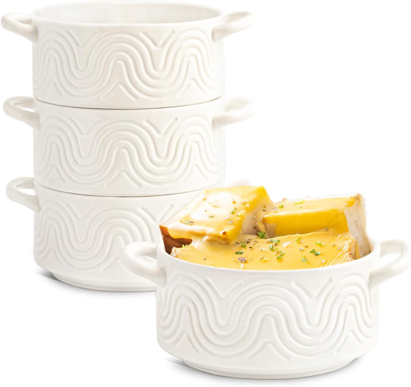 Set 4 Tazones Sopa Cerámica con Asas Diseño Arco