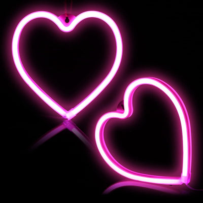 2 Luces Neón Corazón Rosa para Niñas San Valentín