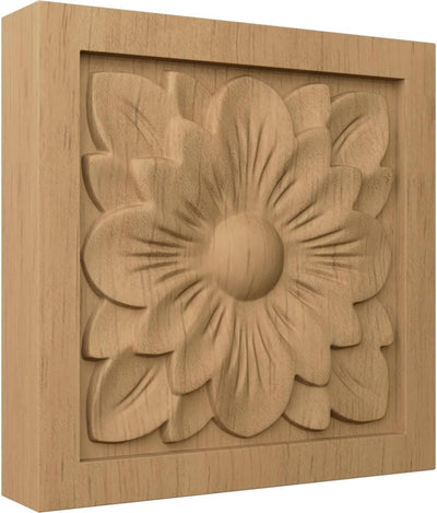 Roseta cuadrada flor cornejo 3x3" madera tilo
