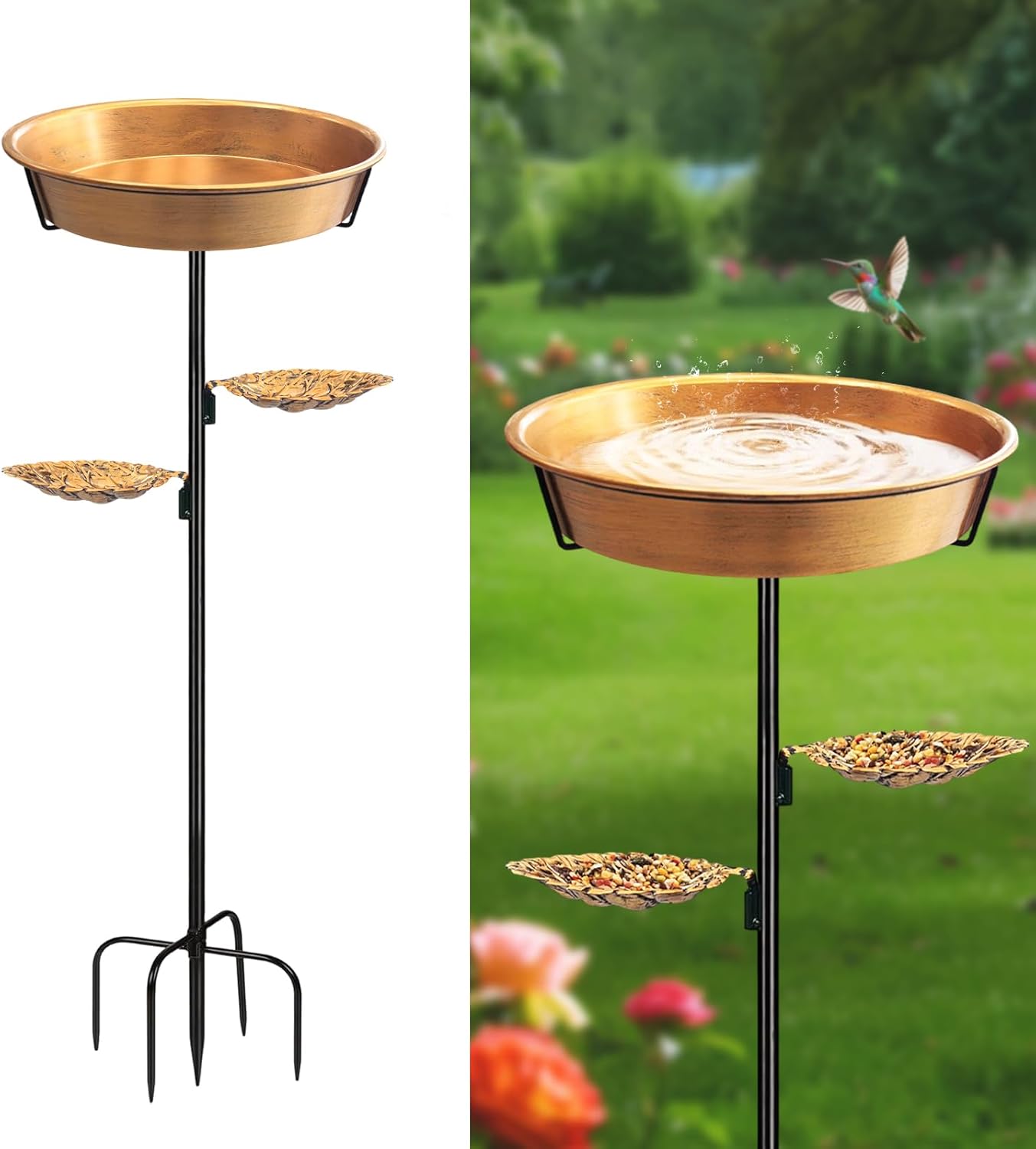 Bañera pájaros metal cobre antiguo 11.5pulg comedero jardín