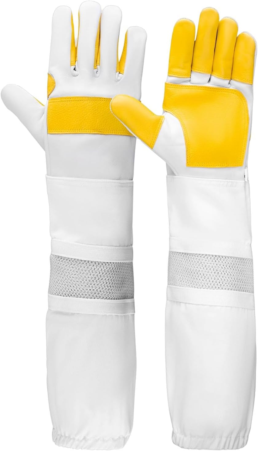 Guantes apicultura cuero manga malla protección completa
