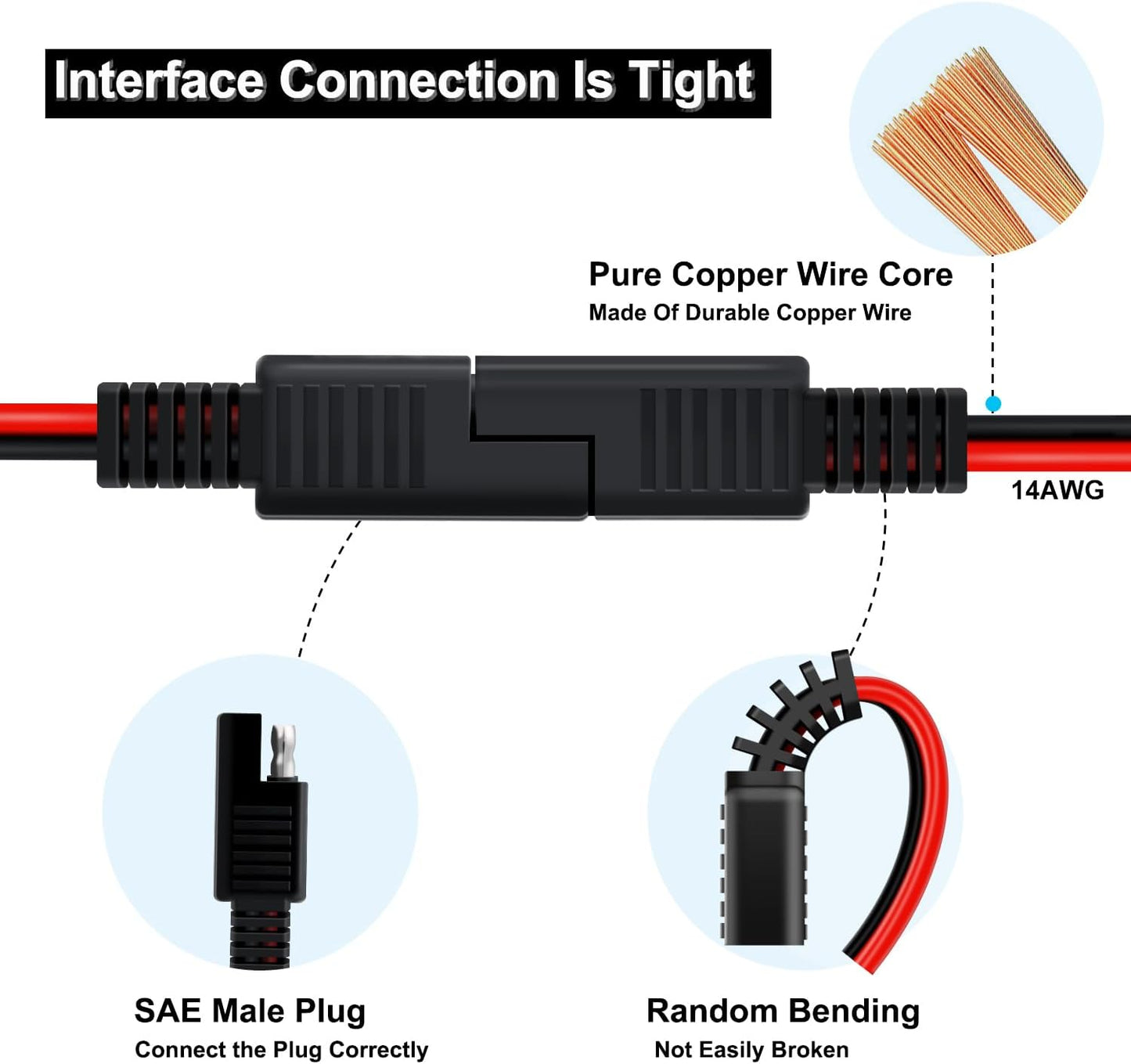Cable extensión SAE 14 AWG conector rápido para solar RV