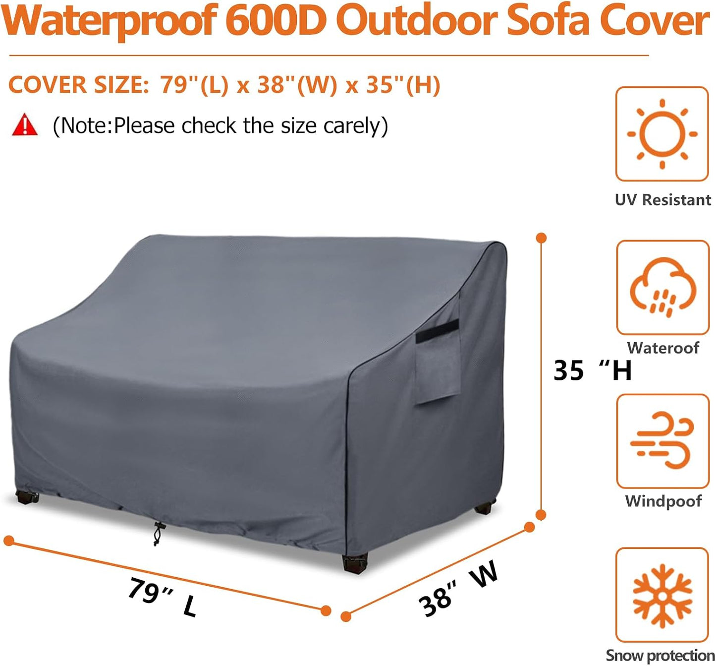 Funda sofá 3 plazas exterior 600D impermeable 79x38.5" gris