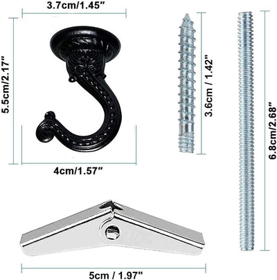 2 Set Ganchos Techo Metal 2.17" Resistentes Negro