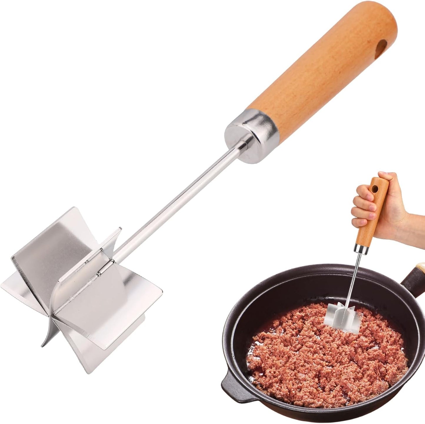 Picador carne acero inox mango madera 6 hojas multiuso